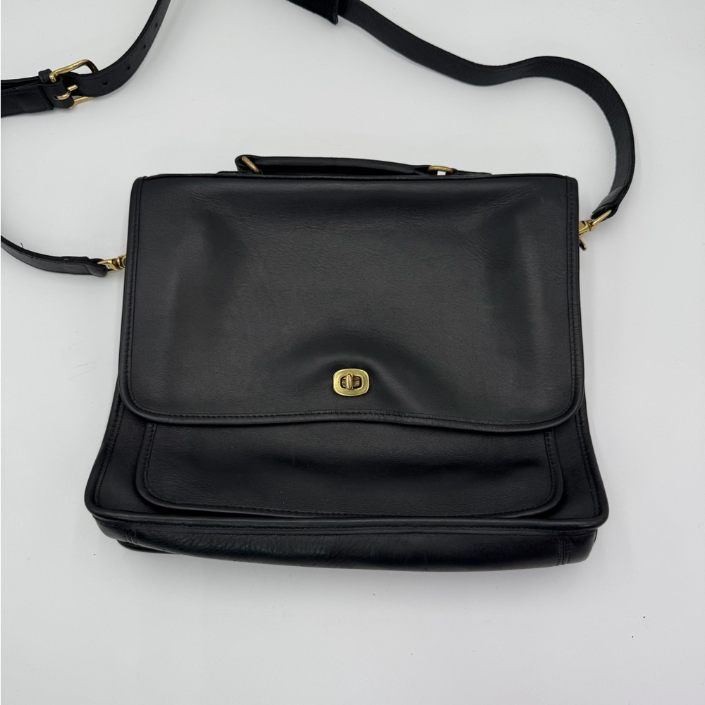 Vintage Coach Station Bag Black Leather Turnlock Crossbody USA Made Style 5181